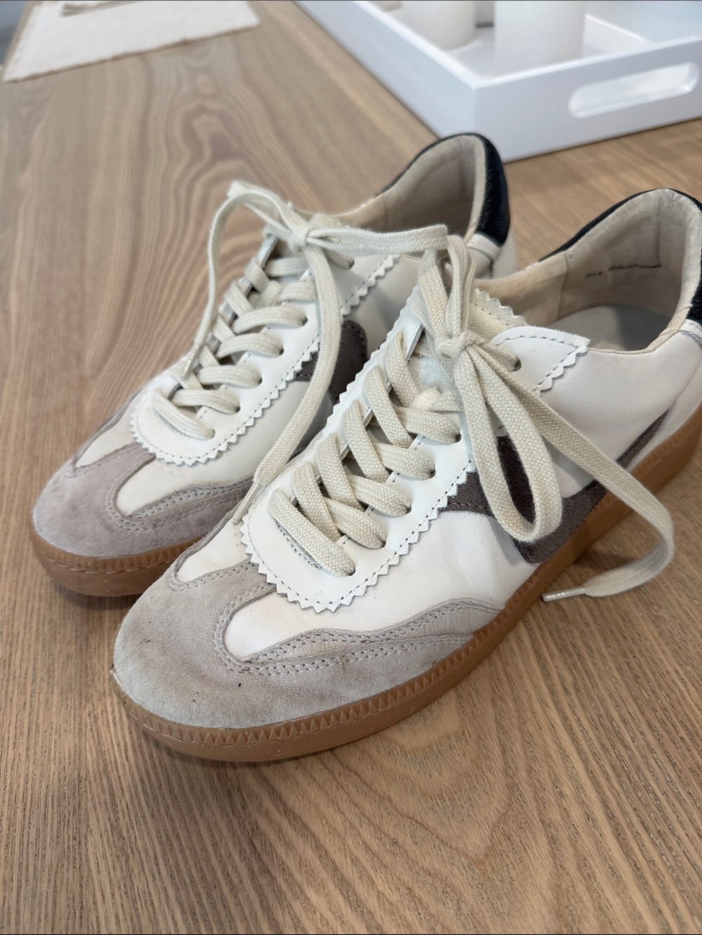 Women’s Dolce Vita Casual Leather & Suede Lace-Up Sneakers in Cream and Taupe